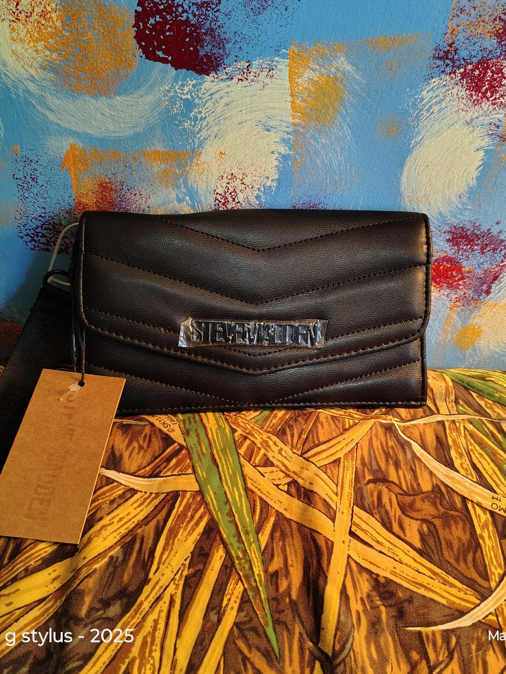 😮🔥 STEVE MADDEN - Black Chevron Quilted Wristlet Clutch